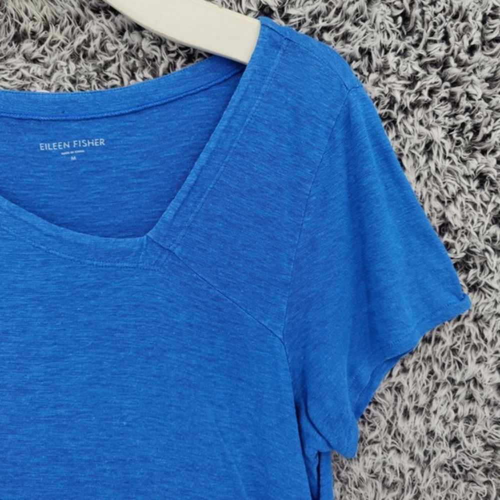 Eileen Fisher Womens Coastal Minimalist Hemp Cotton Dress M Blue Asymmetric Hem - Picture 9 of 16